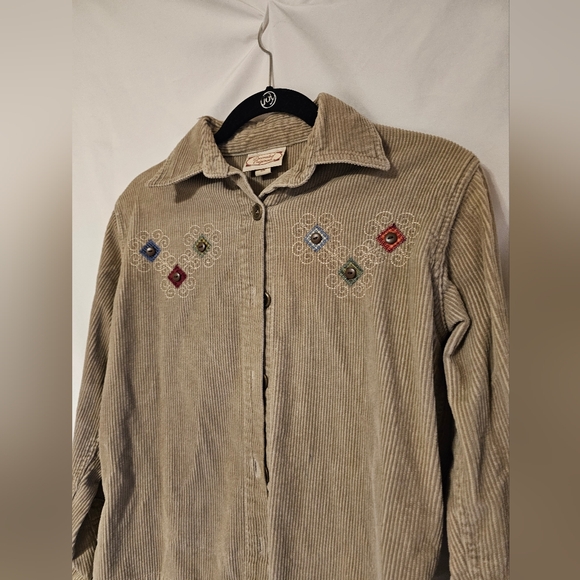Embroidered Corduroy Jacket - Tan - Picture 1 of 5